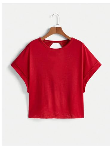 Image of SOLY HUX Women Open Back Tops Workout Backless Tee Casual Athletic Shirts Short Sleeve Oversized Gym T Shirt