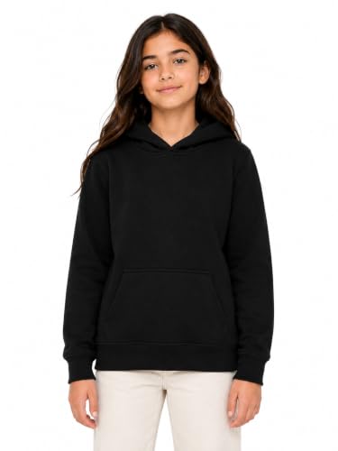 Image of Cloth Theory Girls Solid Cotton Fleece Hoodie | Soft Full Sleeve Hooded Sweatshirt with Kangaroo Pocket | Comfortable Casual Winter Wear for Girls | Stylish Everyday Pullover | 7-8 to 13-14 Years