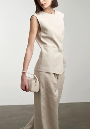 Women's Linen Suit Vest Single Breasted Office Casual Breathable Sleeveless Waistcoat3
