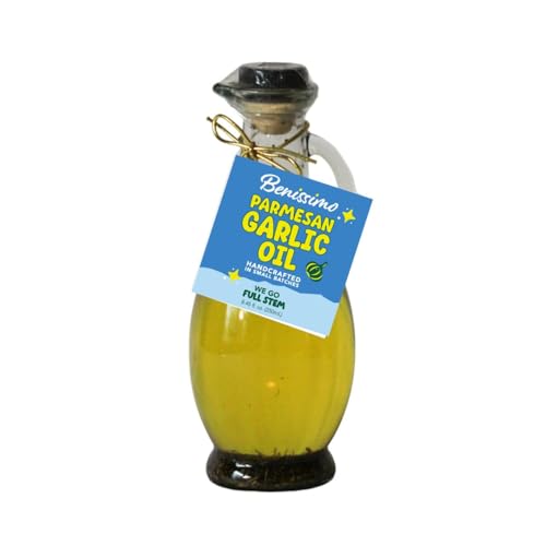 Benissimo Parmesan Garlic Infused Oil, Cruet 8.45 Fl Oz Bottle, Savory Italian Inspired Infused Oil with Garlic, Herbs, and Parmesan Flavor for Vegetables, Pasta, Pizza, and Everyday Cooking