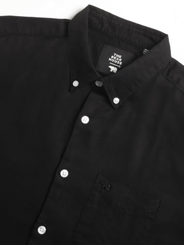 Image of The Bear House Men Black Solid Slim Fit Cotton Casual Shirt
