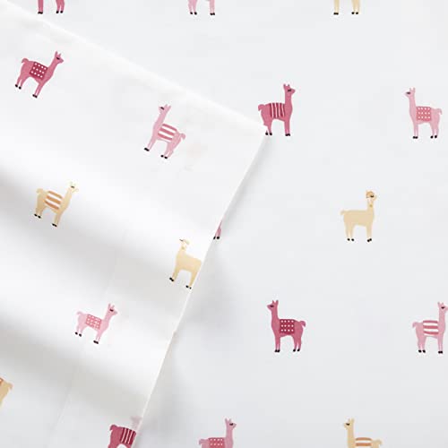 Image of Poppy & Fritz - Queen Size Sheet Set, 100% Long-Staple Percale Cotton Bedding, Crisp & Cool, Deep Pockets, Bed Sheets with Matching Fitted Sheet & Pillowcases (Miss Llama Yellow)