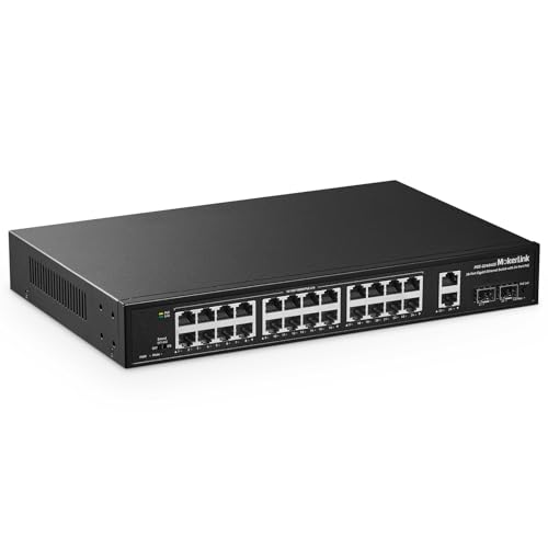 Image of MokerLink 28 Port Gigabit PoE Switch, 24 Gigabit PoE+ Ports, 2 Gigabit Uplink, 2 Gigabit SFP, 300W IEEE802.3af /at, Metal Rackmount Unmanaged Plug and Play Ethernet Switch