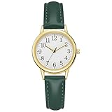 Shengxi Montre Élégante pour Femme, Montres Bracelets avec Bracelet en Cuir pour Femmes, Montre à Quartz Analogique Étanches, Montre de Tous Les Jours pour Femmes (Vert)