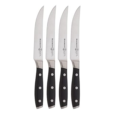Messermeister Avanta 5” Fine Edge Steak Knife Set - German X50 Stainless Steel - Rust Resistant & Easy to Maintain - Includes 4 Steak Knives Cover