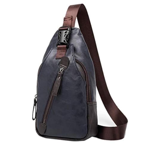 Hebetag Leather Sling Bag Crossbody Backpack for Men Women Outdoor Travel Camping Hiking Single Shoulder Chest Pack Casual Daypack Navy by Hebetag - Used condition - US$12.83