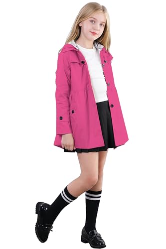 Image of Betusline Girl's Single Breasted Trench Coat Hooded Dress Coat Outerwear, 2-14 Years