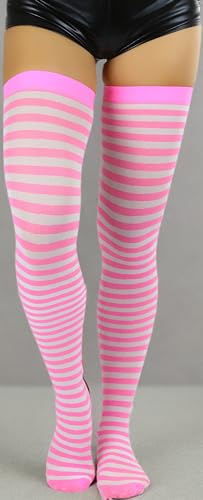 Image of ToBeInStyle Women's Opaque Hosiery Thin Striped Thigh High Long Stocking