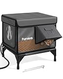 Outdoor Heated Cat House in Winter,Extremely Insulated & Weatherproof,Elevated Feral Cat Shelter with Waterproof Eaves & Escape Door for Outside Stray Barn Cat (Dark Grey,S)