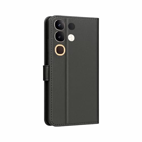 Image of AIBEX Shock Proof Flip Compatible for IQOO Z10X 5G / Vivo T4X 5G Flip Cover Leather Finish | Inside TPU with Card Pockets | Wallet Stand | Complete Protection Flip Case - Black