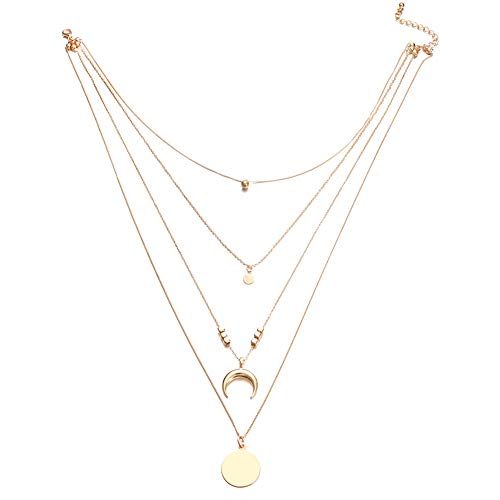 Preisvergleich Produktbild Homeofying Mode Frauen Multilayer Kette Mond Runde Anhänger Halskette Partei Schmuck Geschenk Halsreifen Kragen Halskette Für Frauen Männer Golden