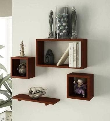 IRFANHANDICRAFTS Engineered Wooden Wall Shelf for Keeping Showpieces, Books and Trophies Brown Colored with Ultra Glossy Finish Set of 3 Shelf and 1 Plane Shelf IH.131