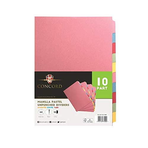 Concord Unpunched Divider 10-Part A4 Multicoloured (Pack of 10) 76099+ Finchley Pen Free