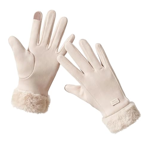 BDGYCK Damen Winter Warm Touchscreen Handschuhe, Thermo Handschuhe mit Fleece Futter, Warme Wildleder Strickhandschuhe Motorrad Fausthandschuhe für Skifahren Radfahren Wandern Laufen