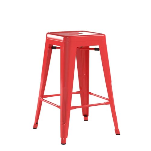 Image of Devoko Metal Bar Stools 24 inch Indoor Outdoor Stackable Barstools Modern Style Industrial Vintage Counter Bar Stools Set of 4 (24 inch, Red)
