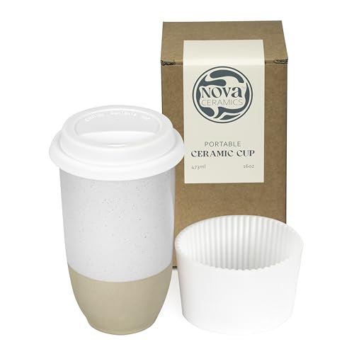Image of NOVA CERAMICS Travel Mug - Coffee Mug Travel - Microwave & Dishwasher Safe Coffee Clay Tumbler - Gifts For Women Men Him Her - 16oz - Dune