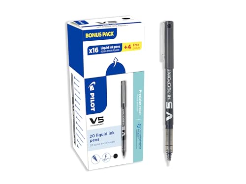 Pilot V5 Hi-Tecpoint Liquid Ink Roller Pen - Black (Pack of 20)