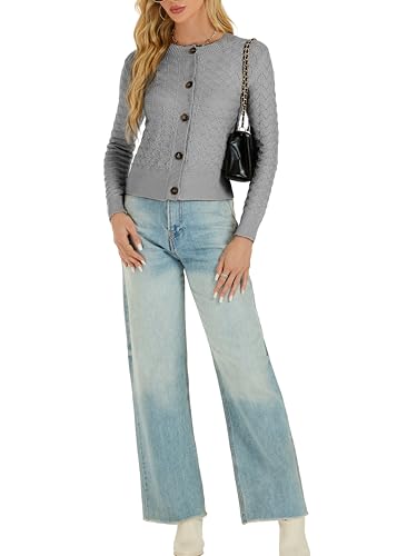 Image of Women's Long Sleeve Cropped Knitted Sweater Cardigan Button Down Open Front Knitted Shrug Sweaters