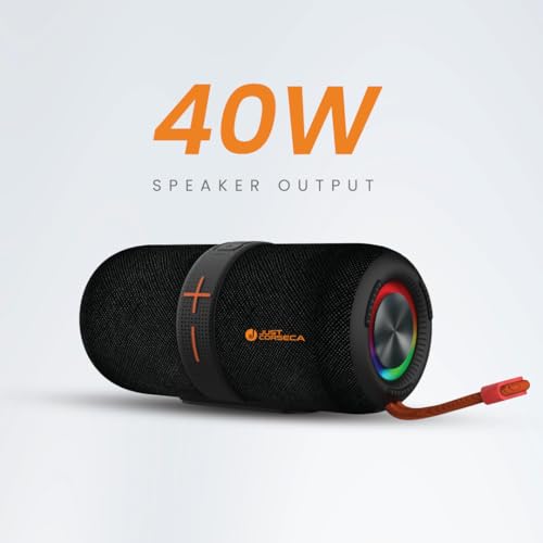 Image of JUST CORSECA Sushi Boomer 40W Bluetooth Speaker | Dual 66mm Drivers | BT v5.3 | 3000mAh, 12H Playtime | IPX4 Splash Proof | RGB Lights | TWS, AUX, USB, TF, FM Support (Black)