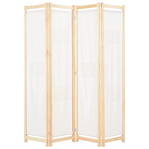 Paravent en tissu à 4 parties, blanc crème, 160 x 170 x 4 cm, cloison autoportante pour chambre et dressing, paravent en bois et parapluies en tissu, pliable