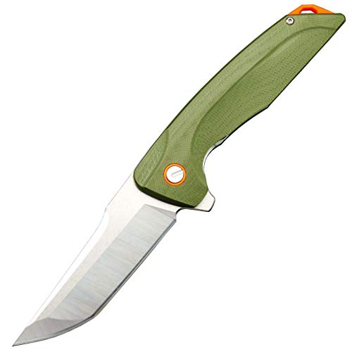 Eafengrow EF926 Pocket Knife D2 Steel Blade Outdoor Tool knives G10 Handle Pocket Clip EDC Reliable Locking Knife Ball bearing Flipper Knife for Camping Survival Hiking,green