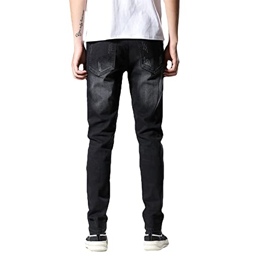 Men's Ripped Straight Holes Stretchy Jeans4