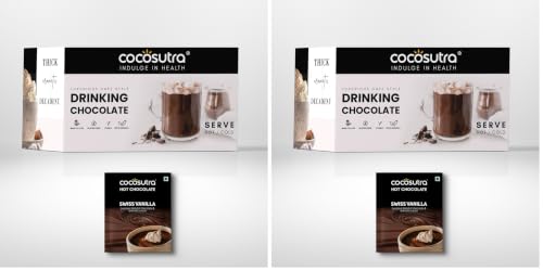 Image of COCOSUTRA Drinking Chocolate Mix | Swiss Vanilla | 20 Single-Serve Sachets (20g Each) | Vegan & Gluten Free | No Preservatives | Enjoy Hot or Cold | Ready in 2 Minutes | 400g (Pack of 2)
