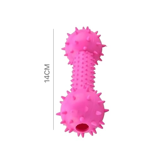 Image of Durable Chew Toy Dumbbell for Dogs and Cats - Durable Soft Natural Rubber Squeaky Spiky Dumbbell |Dental Teething Cleaning Chew Toy(Pink)