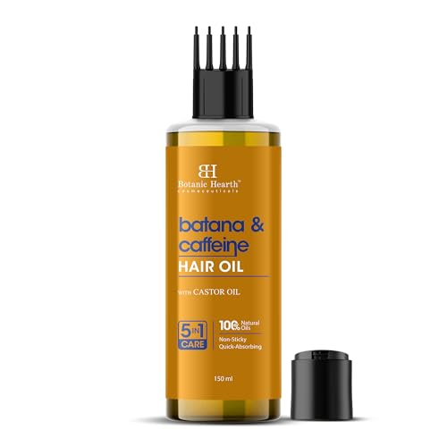 Image of Botanic Hearth Batana Caffeine Hair Oil with Almond - 150ml - Nourishing & Strengthening Hair Treatment, Promotes Healthy Hair Growth, Enhances Shine & Moisture