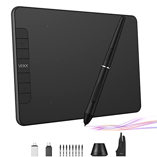 Tabletas gráficas, 6 teclas, compatibilidad con Chrome OS OS, VEIKK VK640 tabletas de dibujo de gráficos digitales de 6 x 4 pulgadas con tabletas de digitalización de lápiz de batería para Android Mac OS Windows