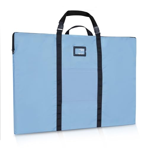 WISEPRO ドキュメントファイル パネルバッグ 大判 A1 サイズ ポスター収納 アート 手提げ 肩掛け 書類バッグ 図面ケース 61×91cm トートバッグ 大容量 名刺入れ・ポケット付 製図板用 作品収納 (ライトブルー)