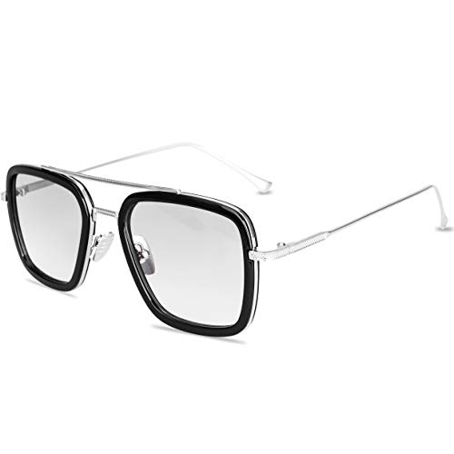 Tony Stark Sunglasses Retro Aviator Sunglasses Square Metal Frame Iron Man Sunglasses (Tony Stark Same Color)