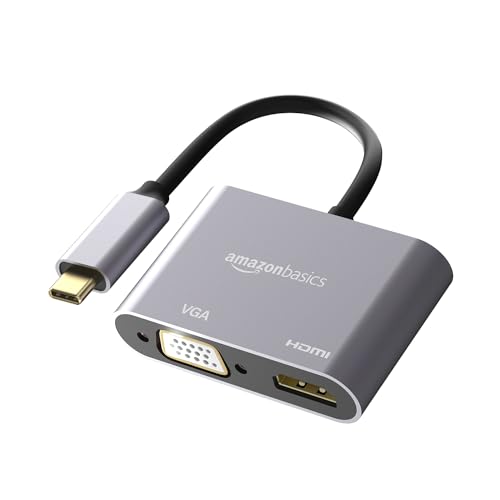 Image of Amazon Basics 4-in-1 Hub Multiport Adapter with HDMI 4K, VGA 1080P, USB 3.0, 100W USB-C PD Port for PC, MacBook, Mac mini, iMac, and Tablet