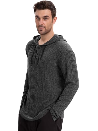 Mens Hoodies Pullover Waffle Knit Sweater Long Sleeve Lightweight Button Hooded Sweatshirt3
