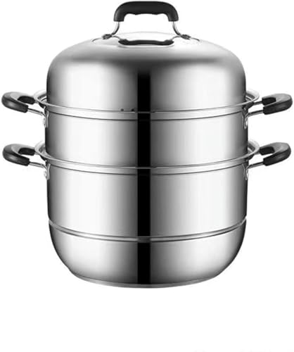 Livmorx ステンレス鋼 蒸煮鍋 蓋付き 深型大容量多機能 各種熱源に対応 調理器具 (30cm 2層)