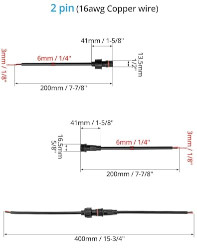 2 poliger Stecker 12V wasserdicht (5 Paar) IP65 Steckverbinder mit 16 AWG Kabel (20cm) Schraubbar für zuverlässigen Schutz