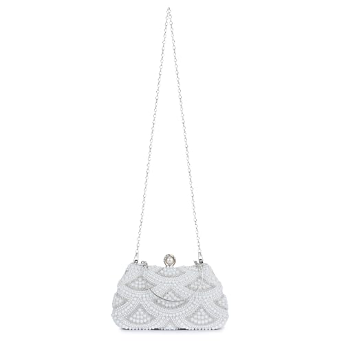 Image of Lady Quinton Pearl and Rhinestone Evening Clutch Bag, Bridal Party Handbag with Chain Strap