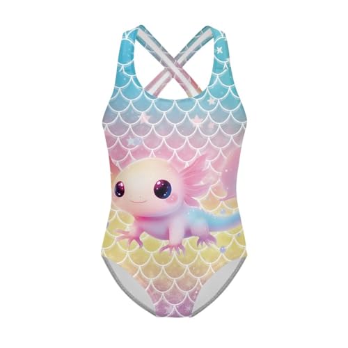 One Piece Swimsuit for Girls 5-14Y Gymnastics Leotards Crewneck Sleeveless Back Cross Strap Bathing Suit Swimwear