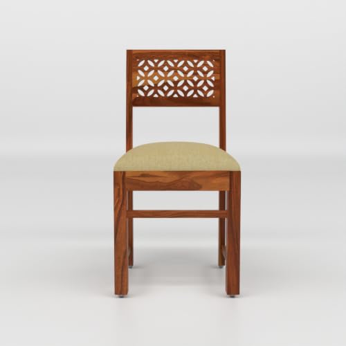 Image of Solid Sheesham Wood Dining Chair Set of 2 | Wooden Dining Chairs with Cushioned Seat | Modern Dining Room Chair for Home, Kitchen & Restaurant | Premium Honey Finish