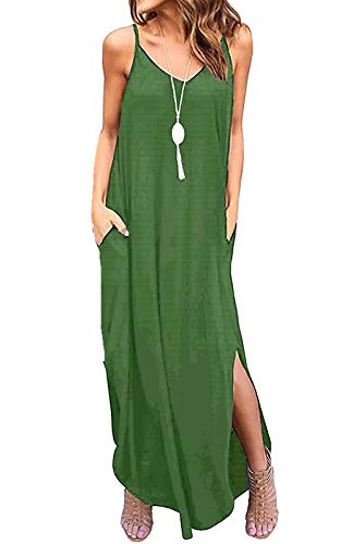Aifer Women's Summer Floral Print Boho Long Plain Dress Spaghetti Strap V-Neck Loose