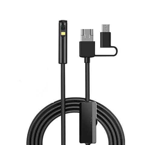 Smars® 8mm Dual Lens Endoscope Camera | boroscope Snake Flexible IP67 Waterproof Camera 3 in 1Ttype C USB v Type Port & 6 LED Light with 5 MTR Length Cable for Android PC and Note Book | MSR91