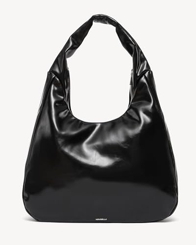 Image of NEWBELLA Women's Hobo Purse - Faux Leather Shoulder Bag & Tote Handbag, Spacious Work Bag for Commute & Daily Use (Dark Black)
