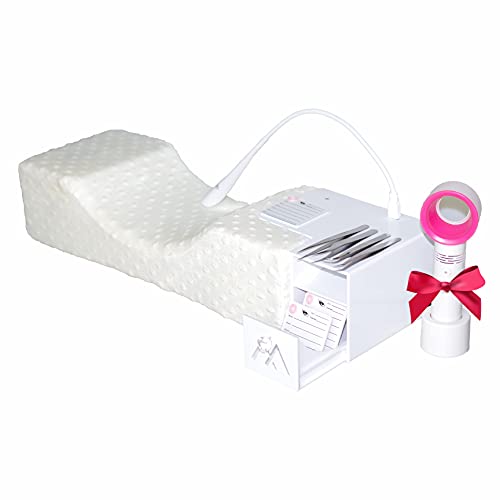 Eyelash Extension Supplies kit, U-Shaped Memory Foam Lash Pillow, Acrylic Organizer With UV Disinfection Drawer, Adjustable USB LED Touch Light, 4 Pcs Stainless Steel Tweezers, USB Mini Bladeless Fan