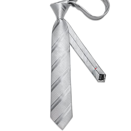 Image of DiBanGu Mens Striped Tie Silk Woven Necktie and Pocket Square Cufflinks Tie Clip Set Wedding Business Formal Gift Tie for Men