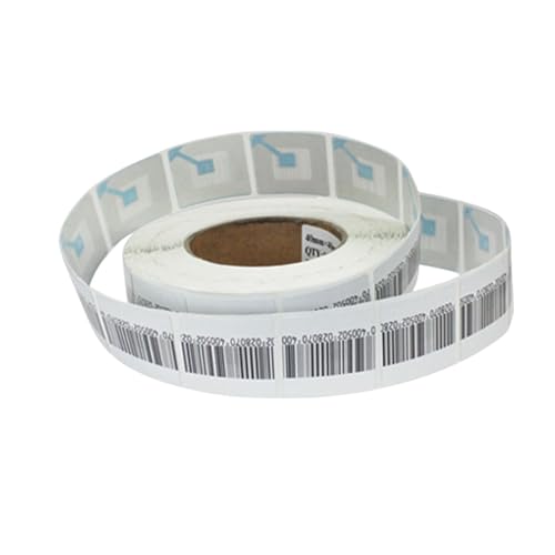 Sicherheitsetiketten RF 8,2 MHz – 1000 Etiketten Diebstahlsicherung 4 x 4 cm kompatibel mit Checkpoint – selbstklebend mit Barcode-Attrappe – Anti-Theft Labels