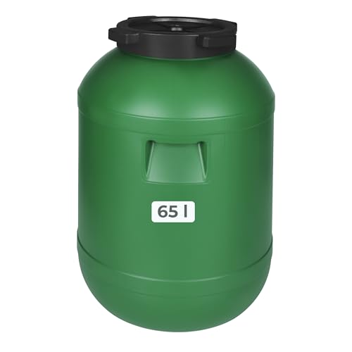F & R Regentonne mit Deckel 65 Liter aus HDPE I Futtertonne Pferd I Wassertank Fass Tonne mit Deckel I Regenfass für Garten I Regenwassertonne I Wassertonne I Gärfass I Regenwassertank