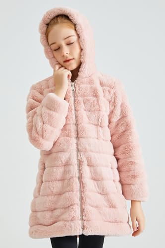 Giolshon Girls Faux Fur Fleece Jacket Sherpa Fuzzy Hoodie Winter Coat with Full Zip Fluffy Outerwear 21693