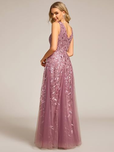 Image of Ever-Pretty Women's Prom Dresses V Neck Sleeveless Tulle Hem A-Line Sequins Maxi Ball Gowns 02130
