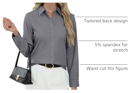 Image of J.VER Button Down Shirts for Women Stretch Collared Long Sleeve Dress Shirt | Business Casual, for Work Office, Meetings, Dinner, Dates, Travel, Leisure, Elegant, Workout, Social Gathering, Commute