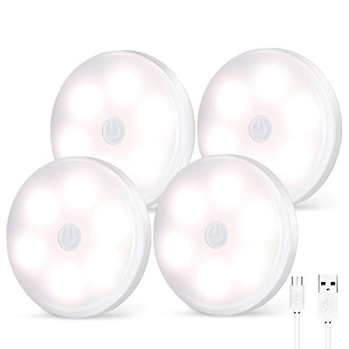 ARVIDSSON 2020 New Version - USB Rechargeable LED Puck Lights 4 Pack, Wireless Under Cabinet Lighting, Touch Dimming Night Light, Under Counter Lighting, Stick-on Closet Lights